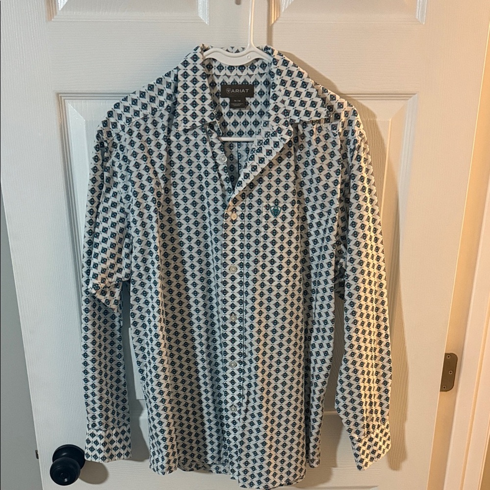 Ariat Men's White and Blue Geometric Shirt